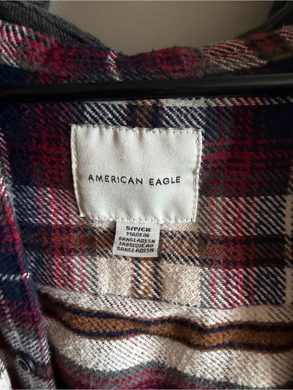 American Eagle Red & Navy Plaid Button-Up Shirt Jacket - Picture 2 of 5